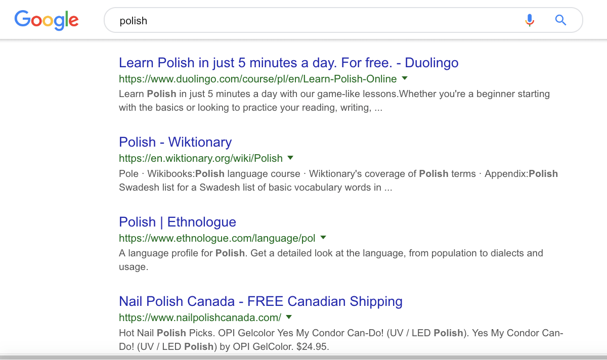polish search results