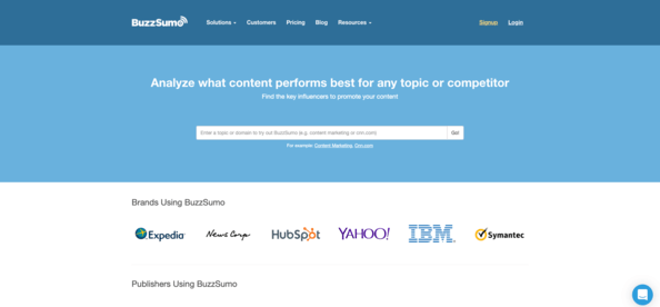 Screenshot of BuzzsSumo home page.
