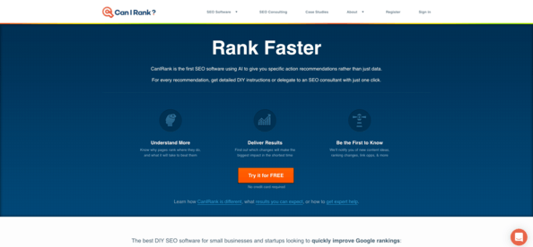 Screenshot of CanIRank home page.