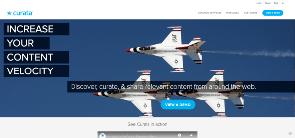 Curata home page screenshot.