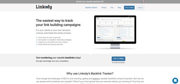 Screenshot of Linkody home page.