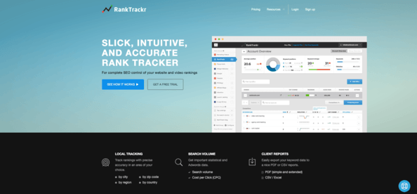 Screenshot of RankTrackr home page.