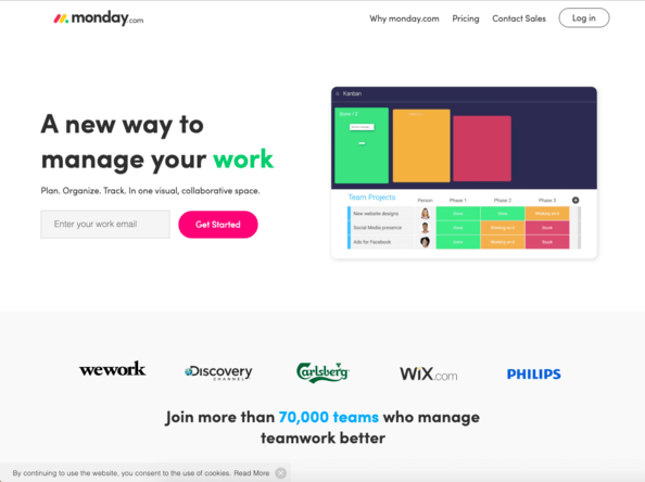 Monday.com home page screenshot.