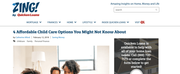 Screenshot of QuickenLoans blog post.