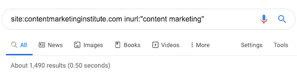 Google site search contentmarketinginstitute.com inurl:"content marketing"