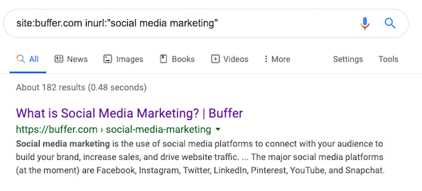 Google SERP for buffer.com inurl:"social media marketing"