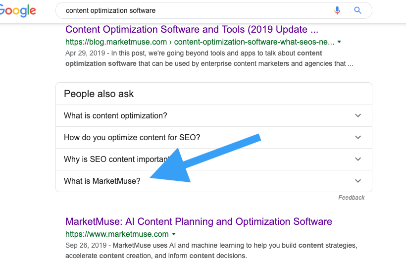 Google SERP for search term "content optimization software"