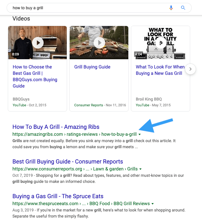 SERP for the search term "how to buy a grill".