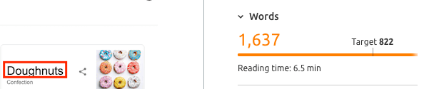 Screenshot of SEMRush word count and suggestion.