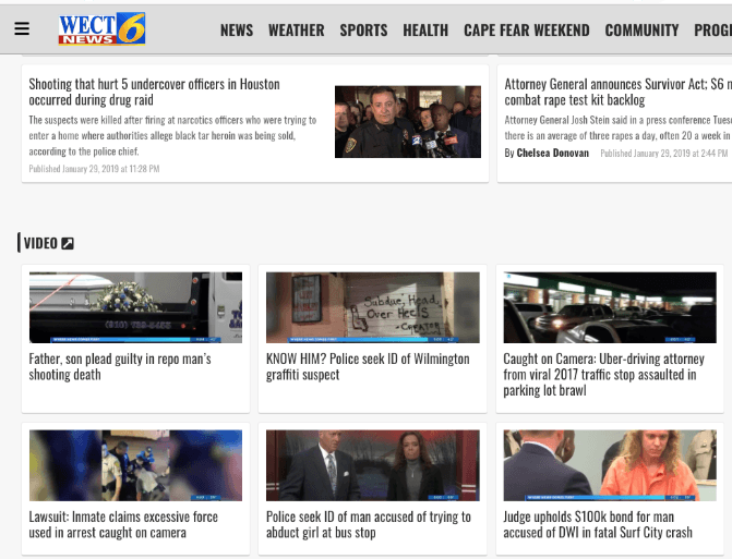 Screenshot of home page for WECT 6 News.
