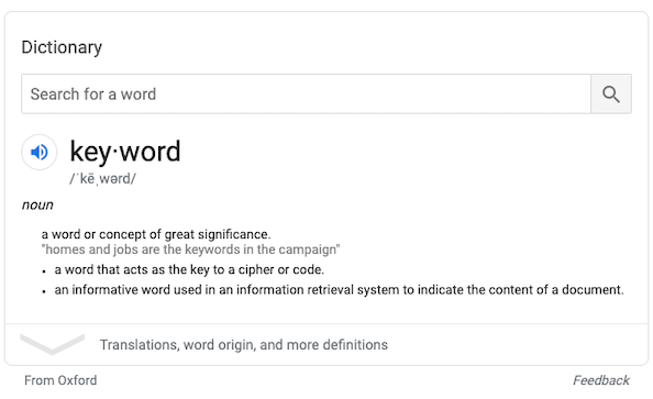Definition of a keyword.