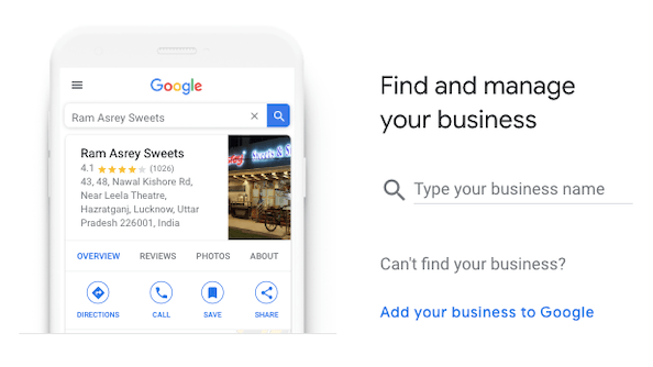 Screenshot of Google Ny Business showing how to find and manage your business.