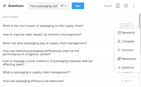 Partial screenshot of MarketMuse Questions application.