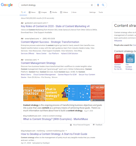 Google SERP for the term "content strategy".