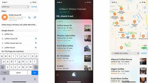 Screenshots of three different directories; Yelp, Trip Advisor, and Foursquare