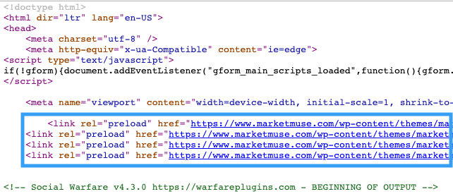 HTML file example showing use of preload.