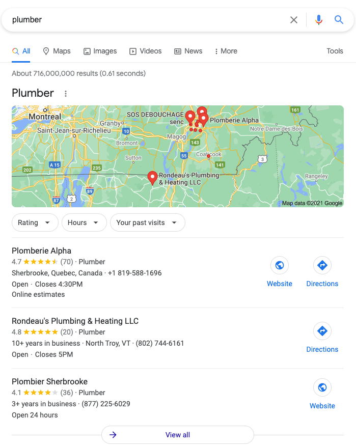 Google local result on desktop.