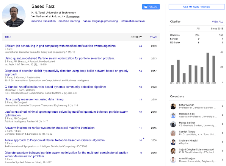 Search results for Saeed Farzi on Google Scholar.