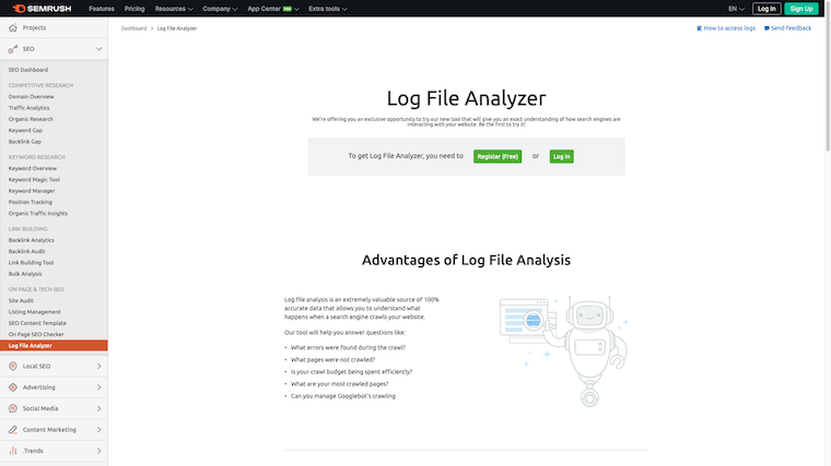 semrush log file analyzer