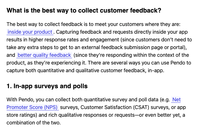 Page screenshot of article showing paragraph about collecting customer feedback.