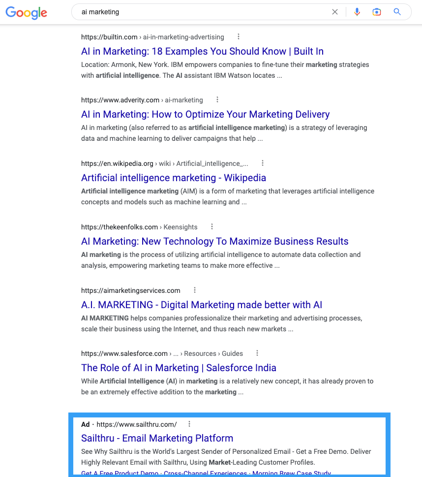 bottom ads in a Google search results page
