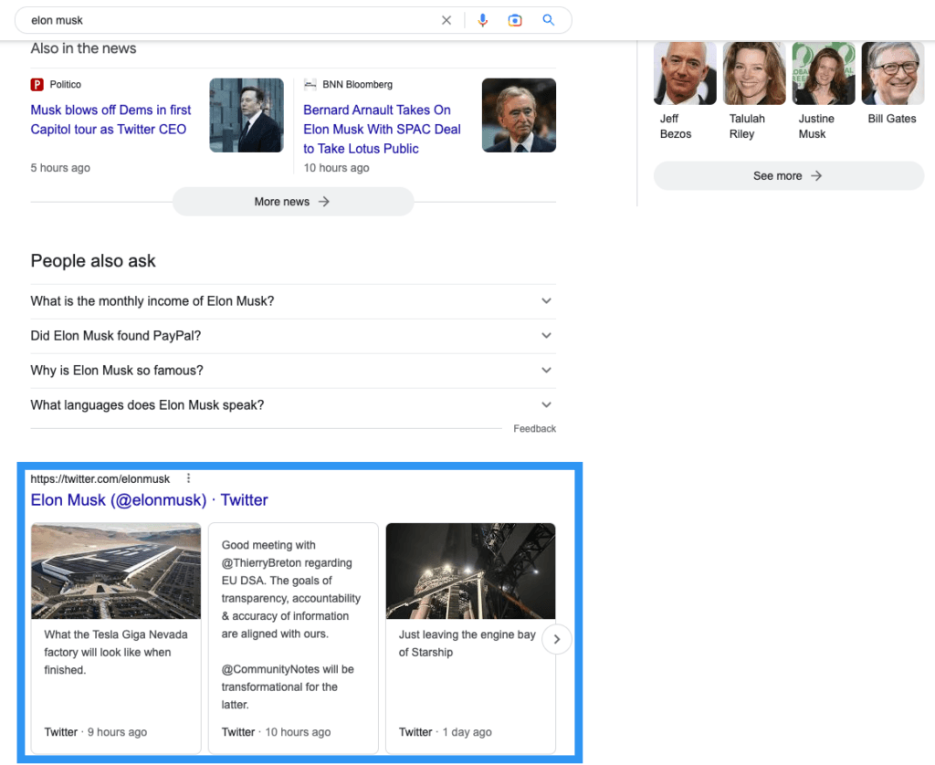 Google search results page highlighting the Twitter visual element.

